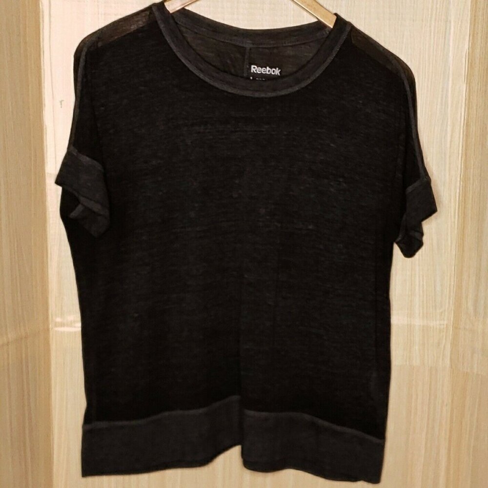 Reebok Womens Black Short Sleeve Oversized Burnout Top Large